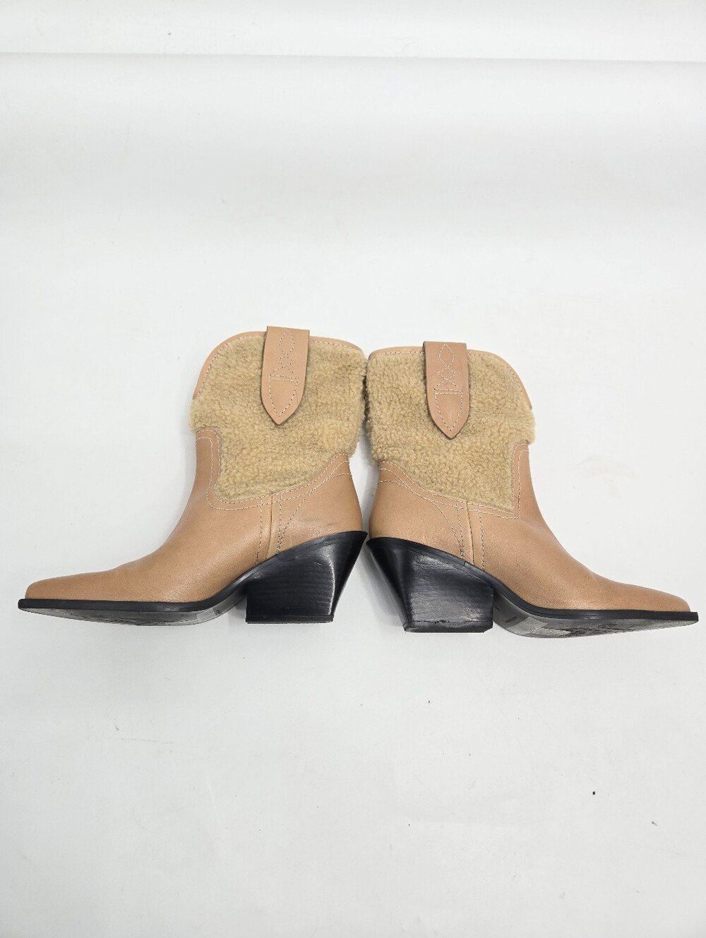 Free People Pitchfork Women's Tan Shearling Western Ankle Boots - Picture 10 of 13